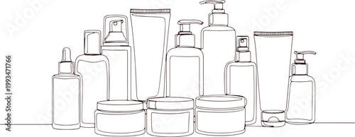 Assortment of beauty and skincare products like creams and lotions bottles.
