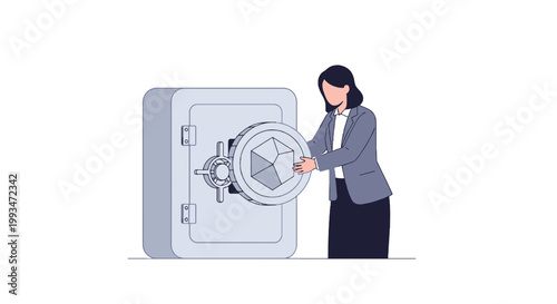 Businesswoman Opening Secure Bank Vault with Lock