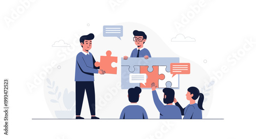 Teamwork puzzle collaboration business people solving problems together