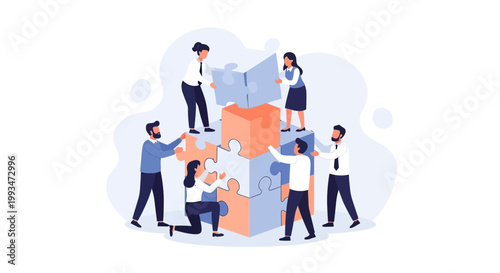 Teamwork building puzzle, business collaboration, strategy, success, problem solving concept