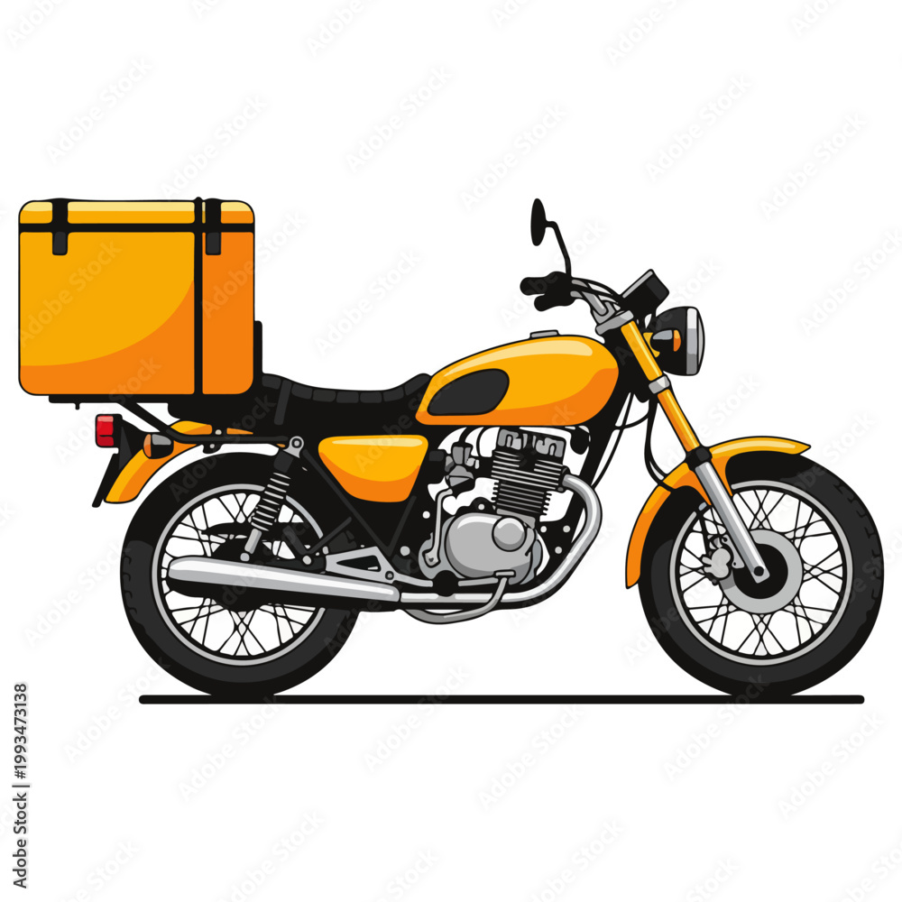Obraz premium Yellow Classic Delivery Motorcycle Flat Vector Illustration Template