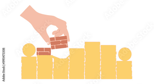 Hand stacking building blocks representing growth and teamwork