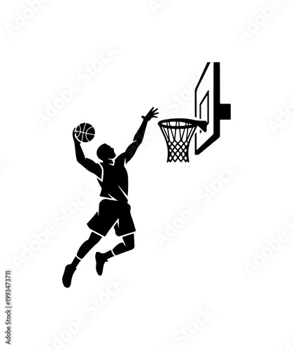Dynamic Basketball Dunk Action Silhouette Vector Art