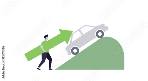 Man Carrying Large Green Arrow Uphill Road Illustration