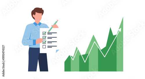 Business man analyzing growth data with upward financial graph