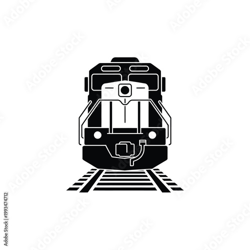 Canvas-taulu Black silhouette of a diesel locomotive facing directly towards the viewer