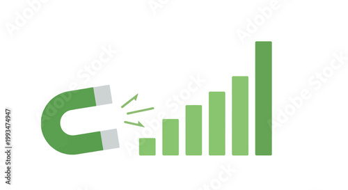 Magnet Attracting Metal Particles with Signal Waves Illustration