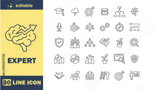 A collection of editable line icons for expert business and education concepts