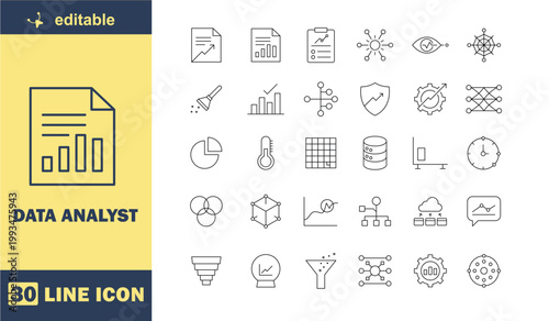 A collection of data analyst icons for business and finance use