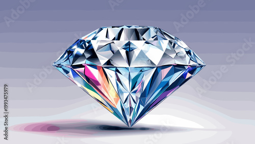 Diamond gem shining with brilliance against a colorful gradient background