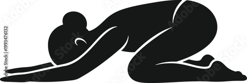 Silhouette of person in child's pose, yoga and meditation symbol.