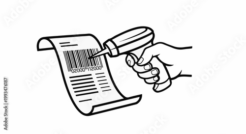 Hand holding scanner reads a product barcode on a receipt