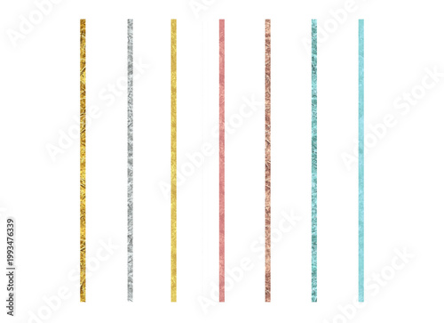 Vertical metallic-textured stripes in gold, silver, pink, and teal
