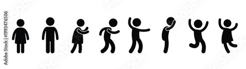 Human pictogram kids playing together. Happy children playing silhouette icons, set of pictograms of kids activities, childhood friendship and play symbols. vector illustration.