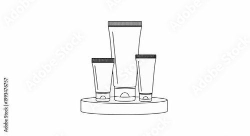 Three cosmetic tubes with caps arranged on a display stand