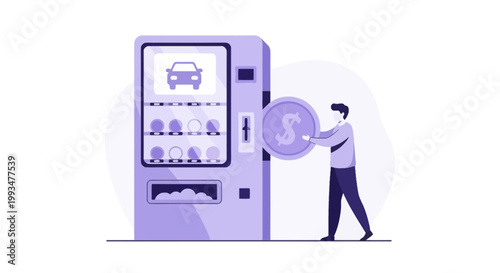 Person Using Coin to Purchase from Vending Machine with Digital Payment