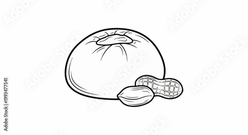 A simple outline drawing of a sack with two peanuts beside it