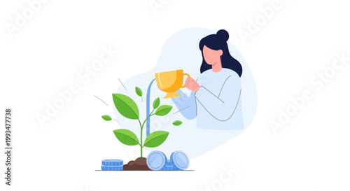 Female Scientist Watering Young Plant in Laboratory Garden