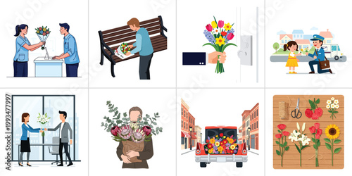 Bring Flowers to Someone Day Illustration - Hand Holding a Floral Bouquet Vector Art
