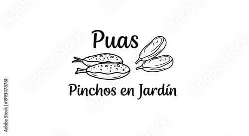 Hand-drawn logo featuring small fish and elongated shapes