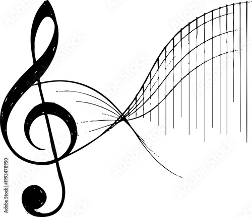 Hand Drawn Treble Clef with Abstract Musical Staff Lines