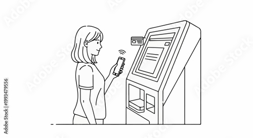 Person using phone at terminal for cashless transaction