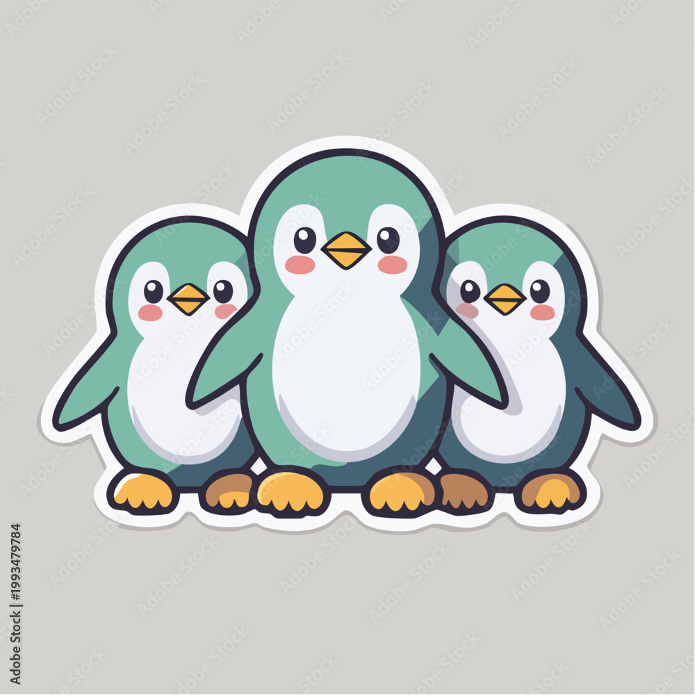 Obraz premium Cute Cartoon Penguins Family