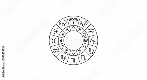 Circular chart displaying astrological zodiac symbols in outline