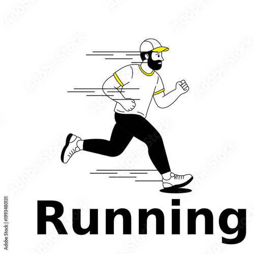 Running Man Illustration, Minimal Flat Line Character with Yellow Accent