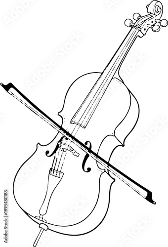 Minimalist Cello and Bow Line Art Illustration