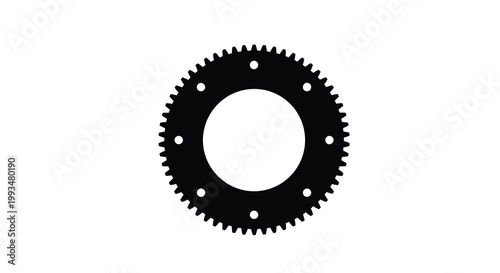 A black gear with multiple teeth is displayed against a white background silhouette