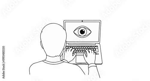 Person typing on a laptop with an eye on the screen