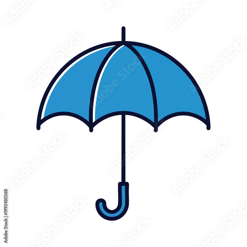 Minimalist blue umbrella icon isolated on white background.