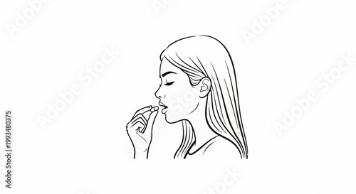 Line art of a woman taking a pill