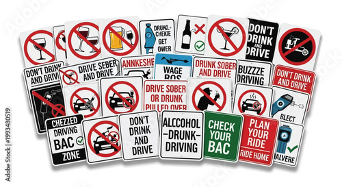 Road signs warn drivers against drunk driving.