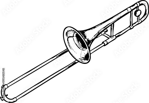 Vintage Trombone Brass Musical Instrument Illustration