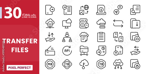Transfer files icon set. Editable vector stroke illustration