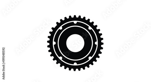 A black circular gear with jagged teeth presented as a striking silhouette