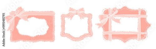 Set of pink watercolor photo frames with bows