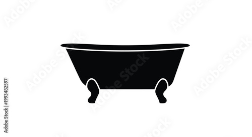 A classic clawfoot bathtub design is presented in a stark black silhouette