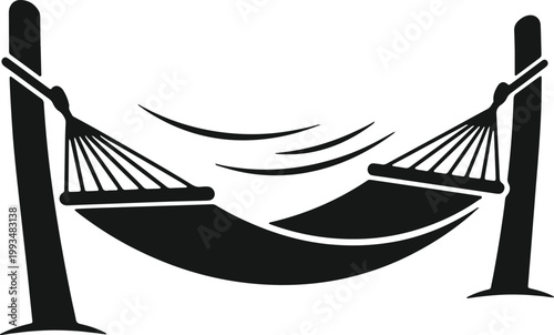 Hammock hanging between two trees vector illustration isolated on transparent background.