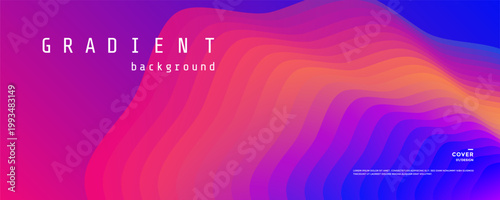 Vibrant liquid gradient background with wavy flowing lines in neon pink purple and blue colors on wide banner