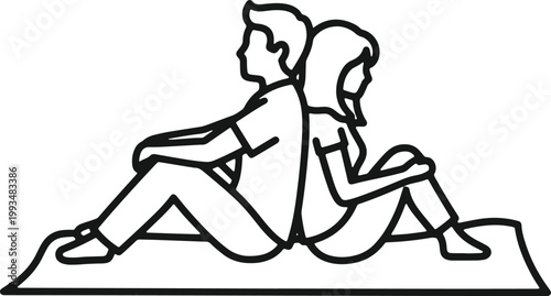Couple sitting back to back on a mat enjoying leisure time together.