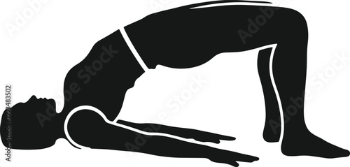Silhouette of person doing yoga bridge pose for fitness and flexibility.