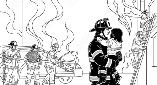 Firefighter Rescues Child from Burning Building Amidst Car Fire Emergency