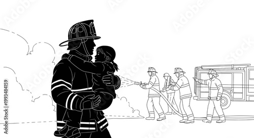 Firefighter Rescues Child, Team Fights Fire With Hose Near Truck