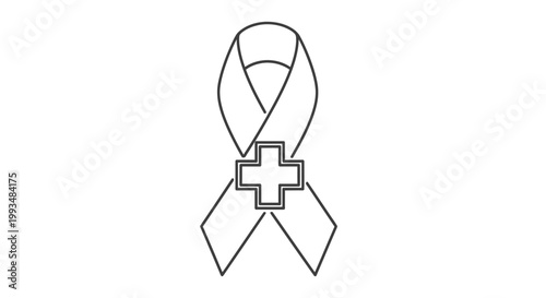 Medical Awareness Ribbon with Cross Outline Symbol