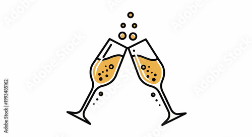 Two champagne flutes clinking together, creating bubbles
