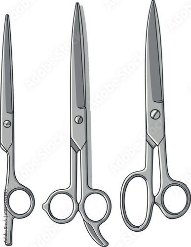 Professional Hair Cutting Scissors Set with Straight and Thinning Shears Vector Illustration