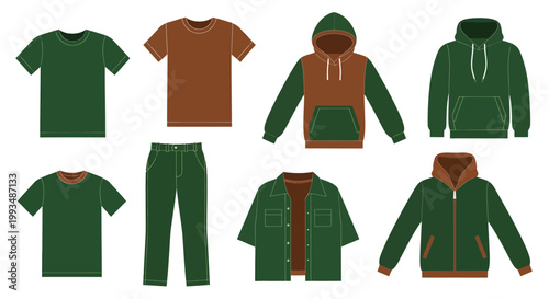 Collection of green and brown casual clothing illustrations